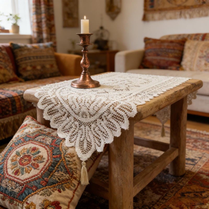 Tinsow 2 Pack Cotton Crochet Lace Rectangular Table Runner Dresser Scarf Doilies (Beige) - Image 5